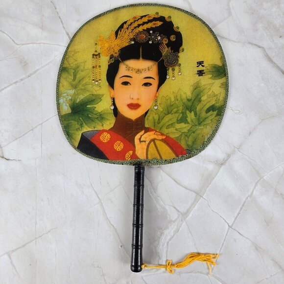 Set of 5 Chinese Silk Round Paddle Hand Fans Geisha Women Bamboo Hand Painted - Picture 11 of 16
